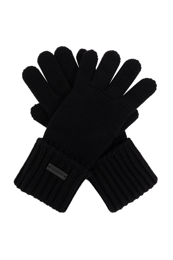 手袋 Saint Laurent GLOVE (7655003YO77 1000) Cassandre leather gloves in black - Saint Laurent | Mytheresa